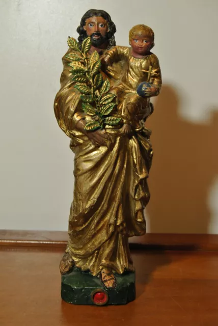 Escultura Estatua Religioso De Estuco O Barro Cocido Saint Joseph Jesús Cristo