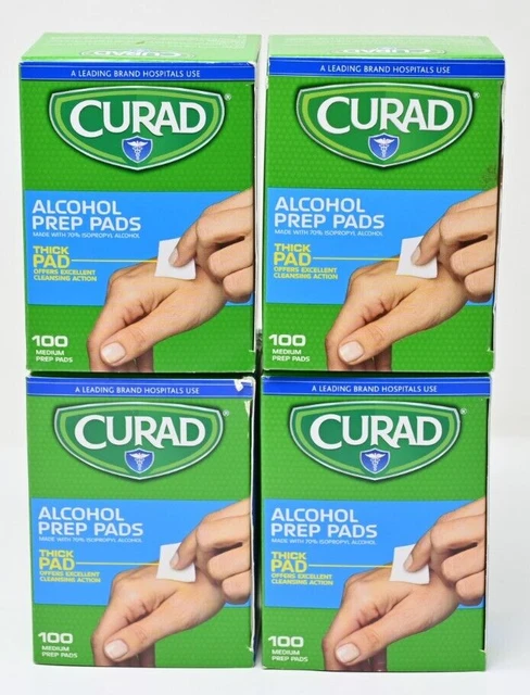 Almohadillas de preparación gruesas para alcohol Curad 400 quilates envueltas individualmente estériles 4 cajas 100 quilates