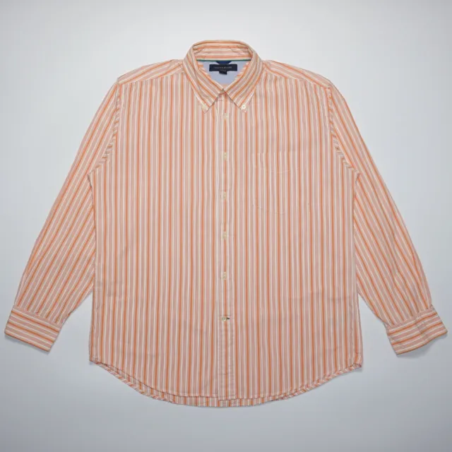 Tommy Hilfiger Men's Orange Long Sleeve Regular Fit Striped Cotton Shirt Size L
