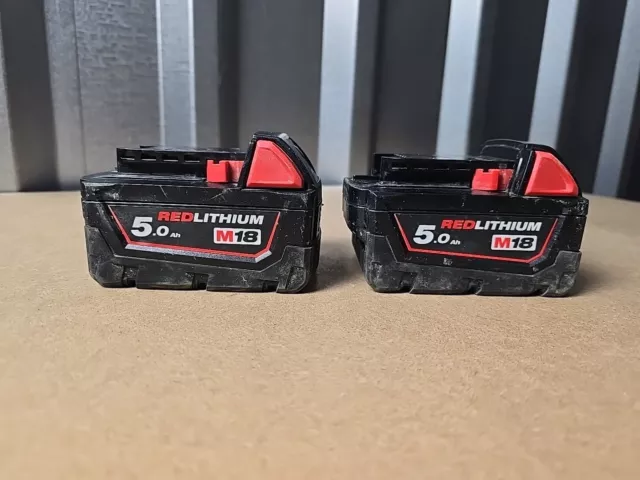 2 X Milwaukee M18B5 5.0Ah 18V Li-Ion Battery