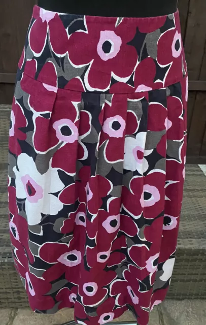 Laura Ashley Black Pink Floral A Line Front Pleated Linen Blend Skirt Size 8