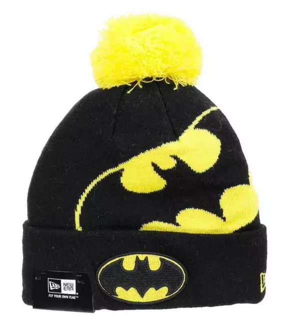 Official New Era Batman Logo DC Comics Bobble Beanie Knitted Super Hero Hat Cap