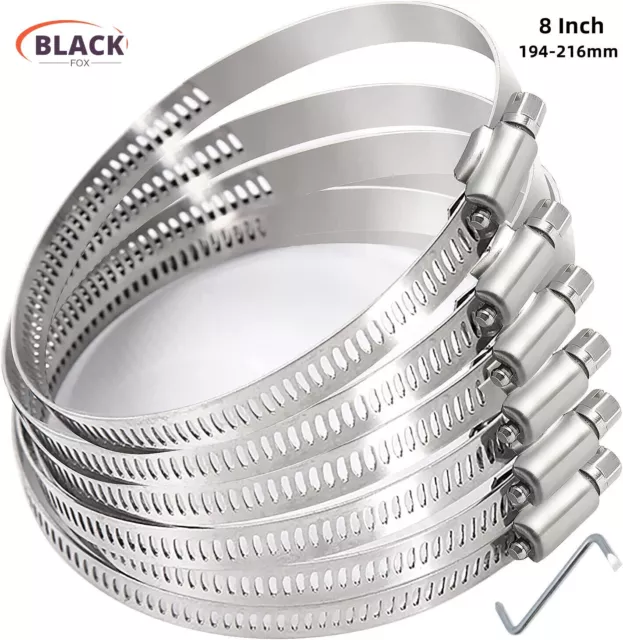 6pcs Adjustable Hose Clamps Worm Gear Stainless Steel Clamp Assortment 8Inch