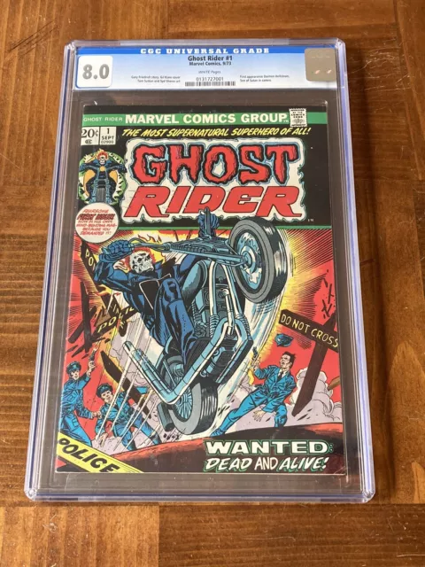 Ghost Rider 1 CGC 8.0 White Pages (1st app Son of Satan- 1973) #001