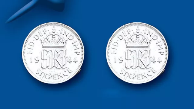 Gemelos de Seis Peniques Plata Maciza de Ley Moneda