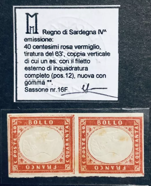 Sardegna 40+40 Cent 1863 Coppia Nuova Gomma Posizione 12-17 Filetto Nitido