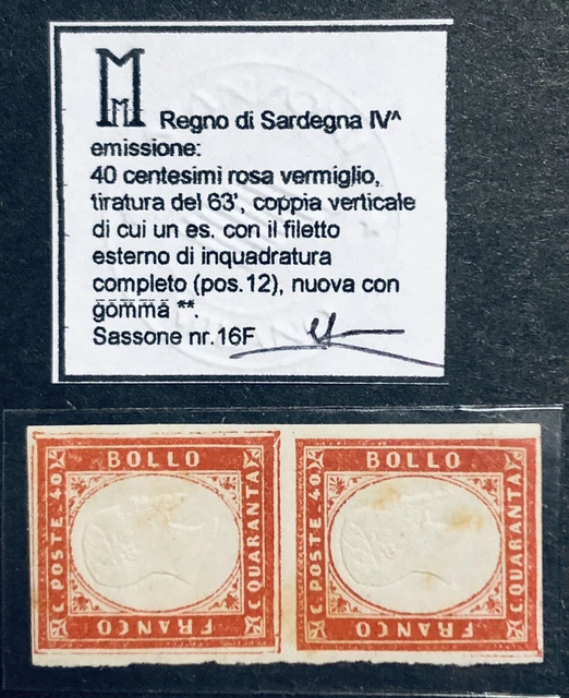 Sardegna 40+40 Cent 1863 Coppia Nuova Gomma Posizione 12-17 Filetto Nitido