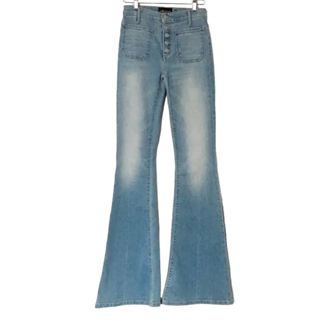 BLACK ORCHID AUDREY Patch Pocket Flare Jeans Button Fly Light Wash Blue ...