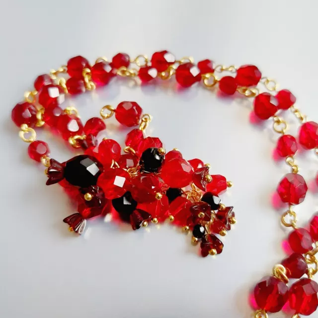 Vintage Necklace Garnet Beads Red Czech Glass Gold Tone Women`s Jewelry Art Deco