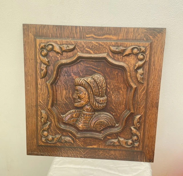 French Antique Carved Panel Door Solid Oak Wood  15” X 15” Woman Britain 3