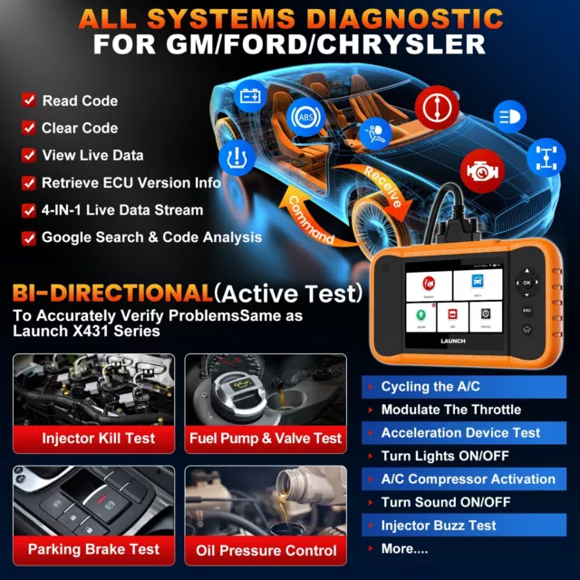 LAUNCH Elite Car BiDirectional OBD2 Diagnostic Scanner Tool For Ford/GM/Chrysler 2