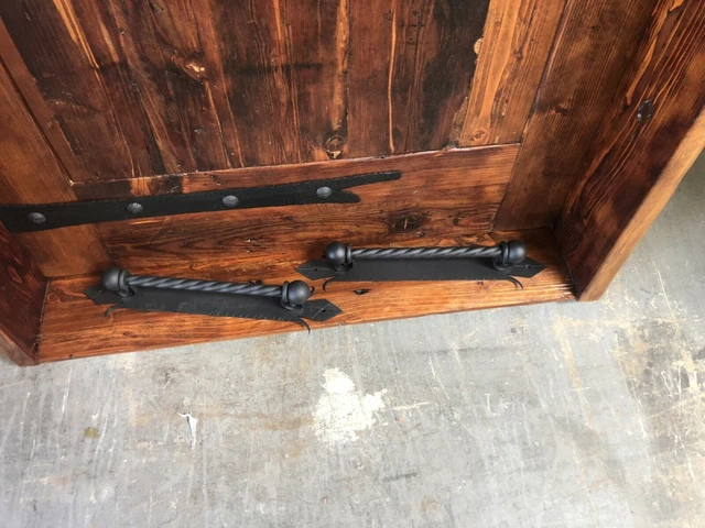 Rustic reclaimed lumber arched top door solid wood TUDOR wine cellar outswing 4