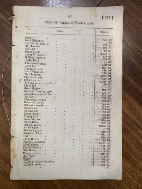 Indian Affairs Improvements in Treaty  Cherokee  Native American 1838 Valuations