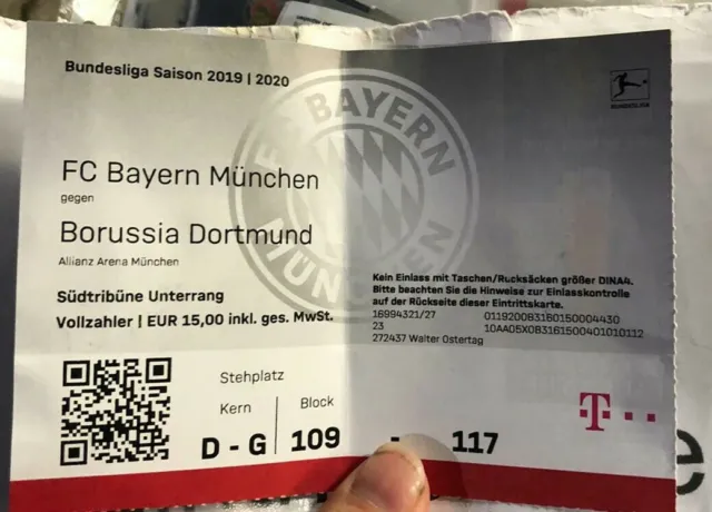 Used Sammler Ticket FC Bayern München vs Borussia Dortmund 1. BL 09.11.19 FCB