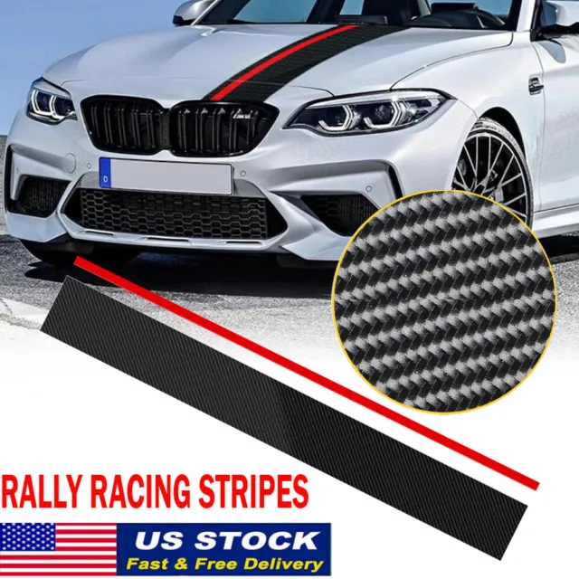 Universal Car Rally Racing Stripes Front Hood 5D Carbon Fiber Decal Wrap Sticker
