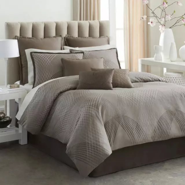 Westpoint Modern Living Mercer Queen Comforter Set Shams Skirt Pillows-Mocha 7Pc