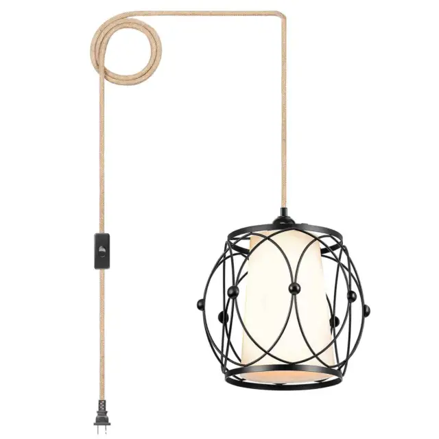 3 in 1 Plug in Pendant Light Hanging Lamp with 2 Shade for Dining Room Hallway