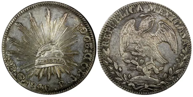 MEXICO Silver 1840 Go PJ 8 Reales Guanajuato Mint ch.UNC Toned KM# 377.8 (524)