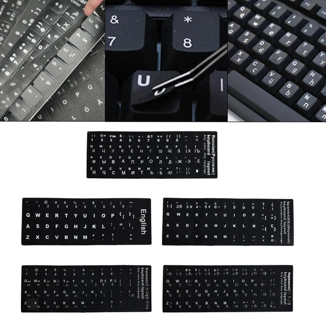 Lot 2 Autocollants Jkapagzy Lot De 2 Autocollants Clavier Russe - Fond Transparent Avec Lettres Bleu, Rouge, Blanc, Noir - 18x6.5cm - Pour PC Portable Et Bureau étiquette Clavier Ordinateur