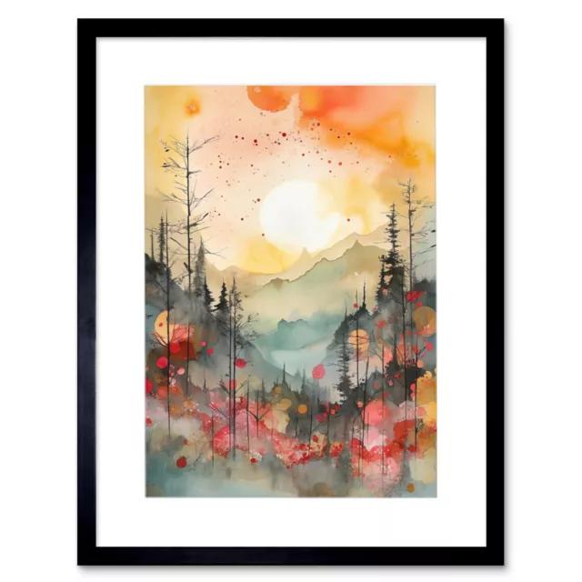 Sunrise Over Misty Mountain Forest Landscape Framed Wall Art Print Picture 12X16