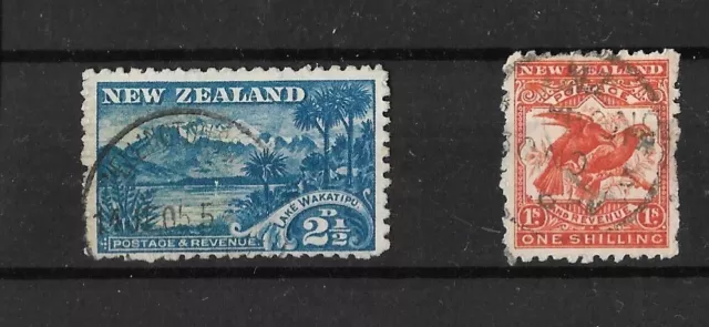 New Zealand 1902 QV pictorials 2.5d & 1/- perf 11,  wmk NZ & star, (N150)