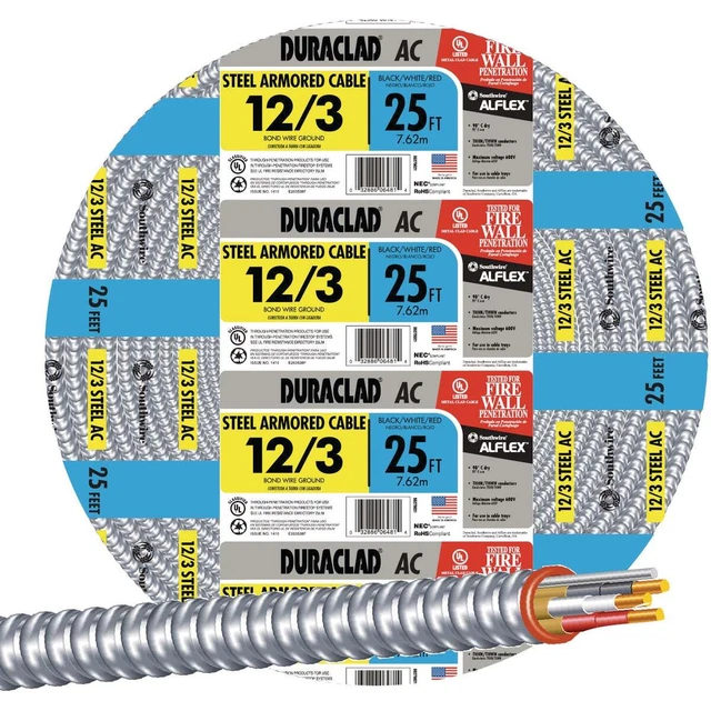 Southwire 25 Ft.12/3 AC Armored Cable Electrical Wire 55275021 Southwire