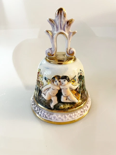 Italian Capodimonte Figural Majolica Bell Cherubs Hand Painted Gilt VTG Engel