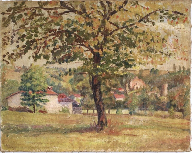 Cadre Ancien Avec Peinture Sur Toile – Paysage De Campagne – Signé – À Restaurer (A1)