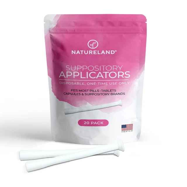Aplicadores De Supositorio Vaginal Desechables Natureland (Paquete De 20) Se Adaptan A La Mayoría De Las Marcas