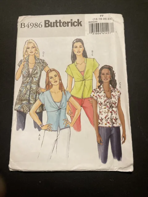 Butterick Sewing Pattern Top Camisole 16 18 20 22 Miss Uncut New B4986 Pullover
