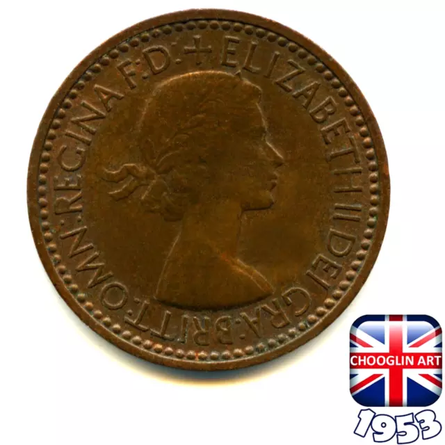 A BRITISH 1953 ELIZABETH II FARTHING ¼d coin, 71 Years Old! 2
