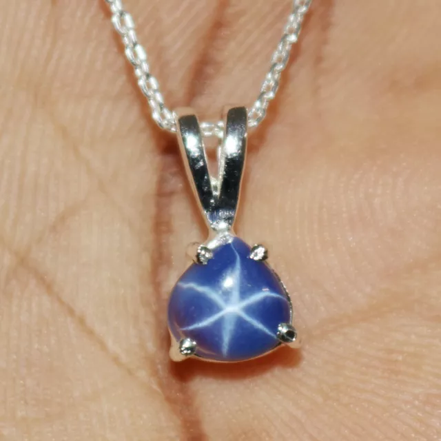 10ct Natural 6 Rays Star Blue Sapphire Gem Pendant Pear Cut 925 Sterling Silver