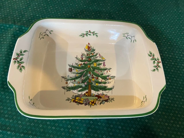 Spode Christmas Holiday Rectangular Handled Lasagna Pan Baking Porcelain LARGE!