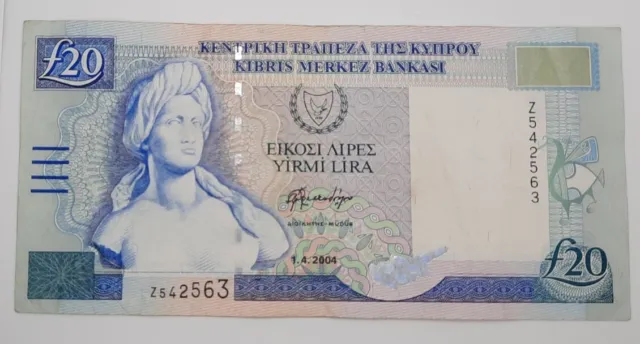 2004 - Central Bank Of Cyprus - £20 (Twenty) Lira /Pounds Banknote No. Z 542563