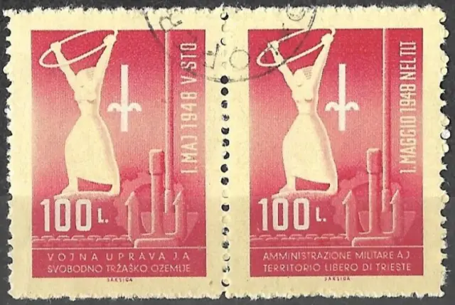 Italy 1948 Used Pair Stamps Trieste Zone B International Labor Day 100L