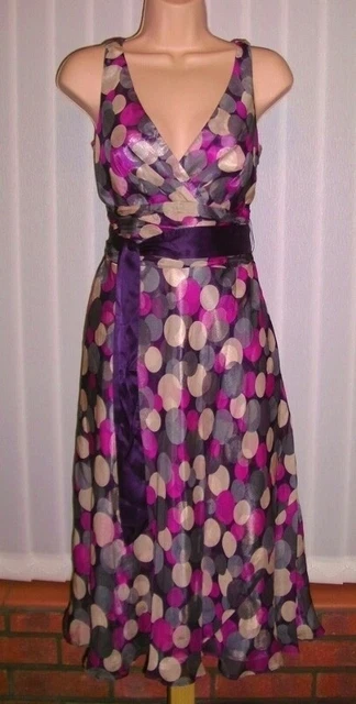 MONSOON TEQUILA PURPLE Pink Grey Silk Chiffon 50 S Fit N Flare