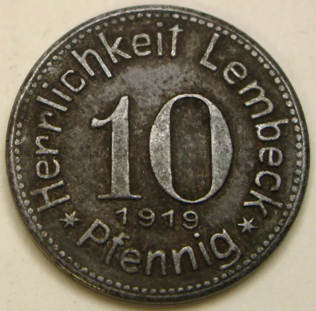 LEMBECK (Germany) 10 Pfennig 1919 Iron Token - Notgeld / Emergency Money - 1028*