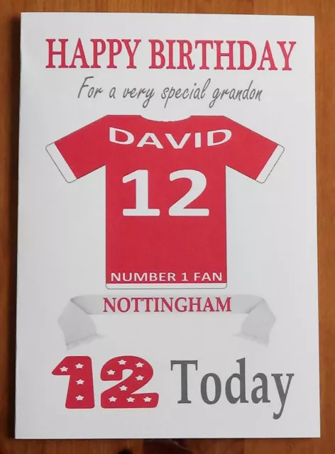 NOTTINGHAM FAN Unofficial PERSONALISED Football Birthday Card (Red Shirt)