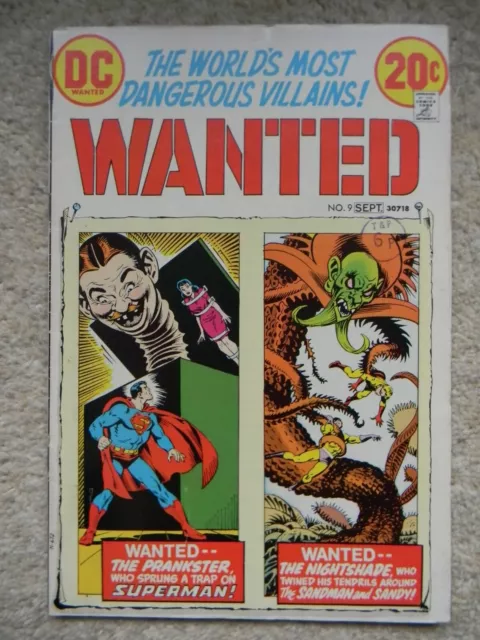 WANTED #9 - DC Comics - 1973 - featuring  SUPERMAN & THE SANDMAN