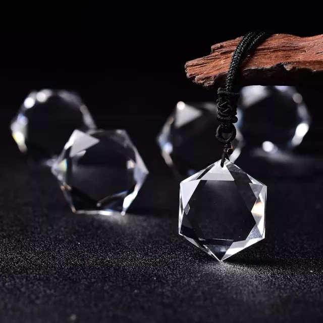 White Clear Quartz Crystal Hexagram Point Pendant Healing Amulet Unisex Necklace