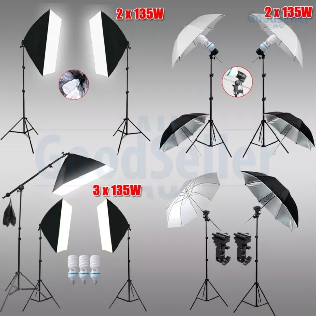 Photo Studio Softbox Lighting Soft Box Boom Arm Flash Umbrella Light Stand Kit