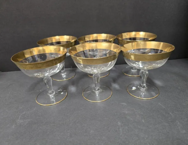 Set 6 Tiffin Franciscan Minton Optic Gold Encrusted Footed Sherbert Champagne