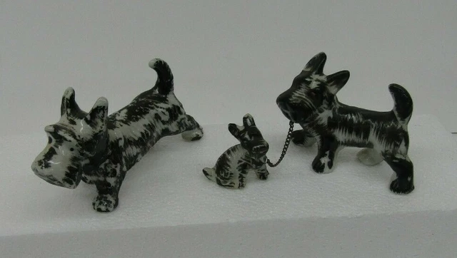VTG Porcelain Schnauzer Figures Dad Mom and Pup Japan