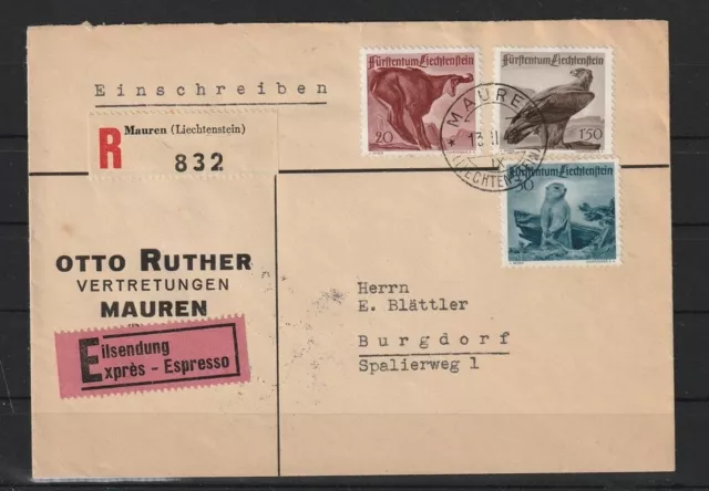 Liechtenstein 213-215 auf Express-R-Brief Mauren nach Burgdorf/CH, 1948 #1106060