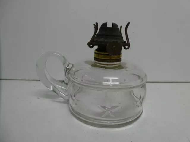 Antique Pressed Stars Glass Kero Finger Lamp Lantern Base Waterbury Brass Burner