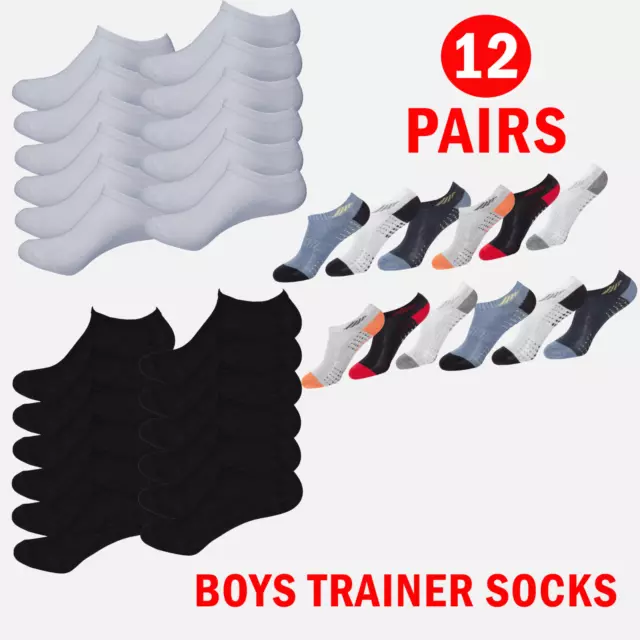 Boys Trainer Socks Kids 12 Pairs Ankle Shoe No Slip Liners Sports Gymnastics