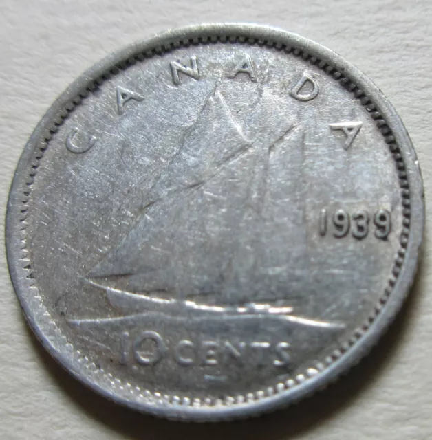 1939 Canada Silver Ten Cents Coin. BETTER GRADE Semi Key Dime (RJ719)
