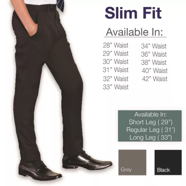 Slim Fit Mens Smart Office Trousers Black Grey Navy Skinny Leg Pants 28"-42"