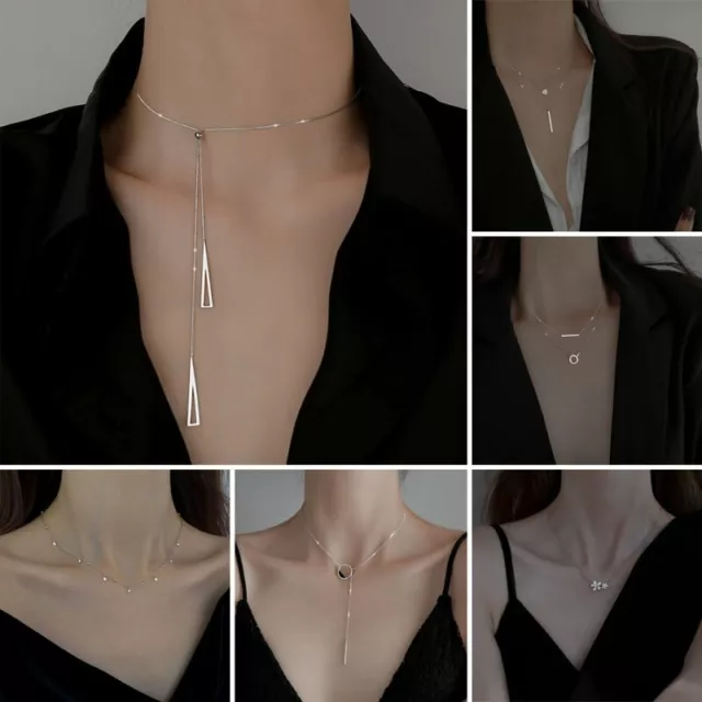 925 Silver Necklace Pendant Star Cubic Zirconia Clavicle Chain Women Wholesale