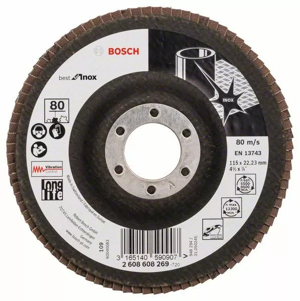 Bosch Disco de Lija Abanico X581 Best para Inox, Recto, 115 MM, 80 , Glasgewe